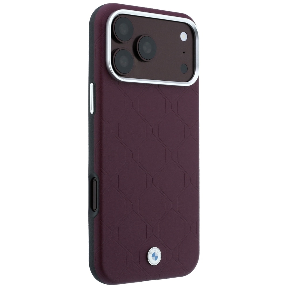 BMW Sign MagSafe-etui med præget, quiltet metal-logo til iPhone 18 Pro Max / 17 Pro Max – burgunder