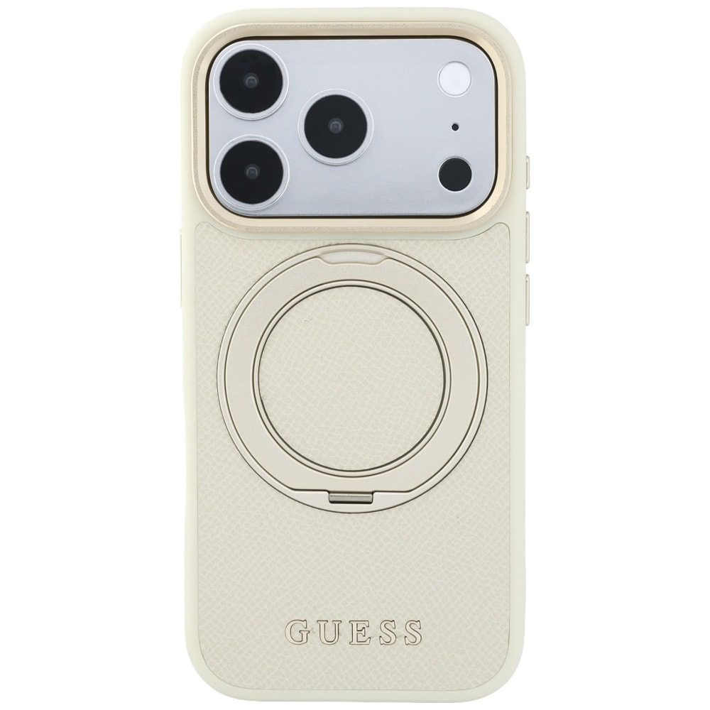 Guess Ring Stand 360 Grained Classic Logo MagSafe-etui til iPhone 18 Pro / 17 Pro – Beige