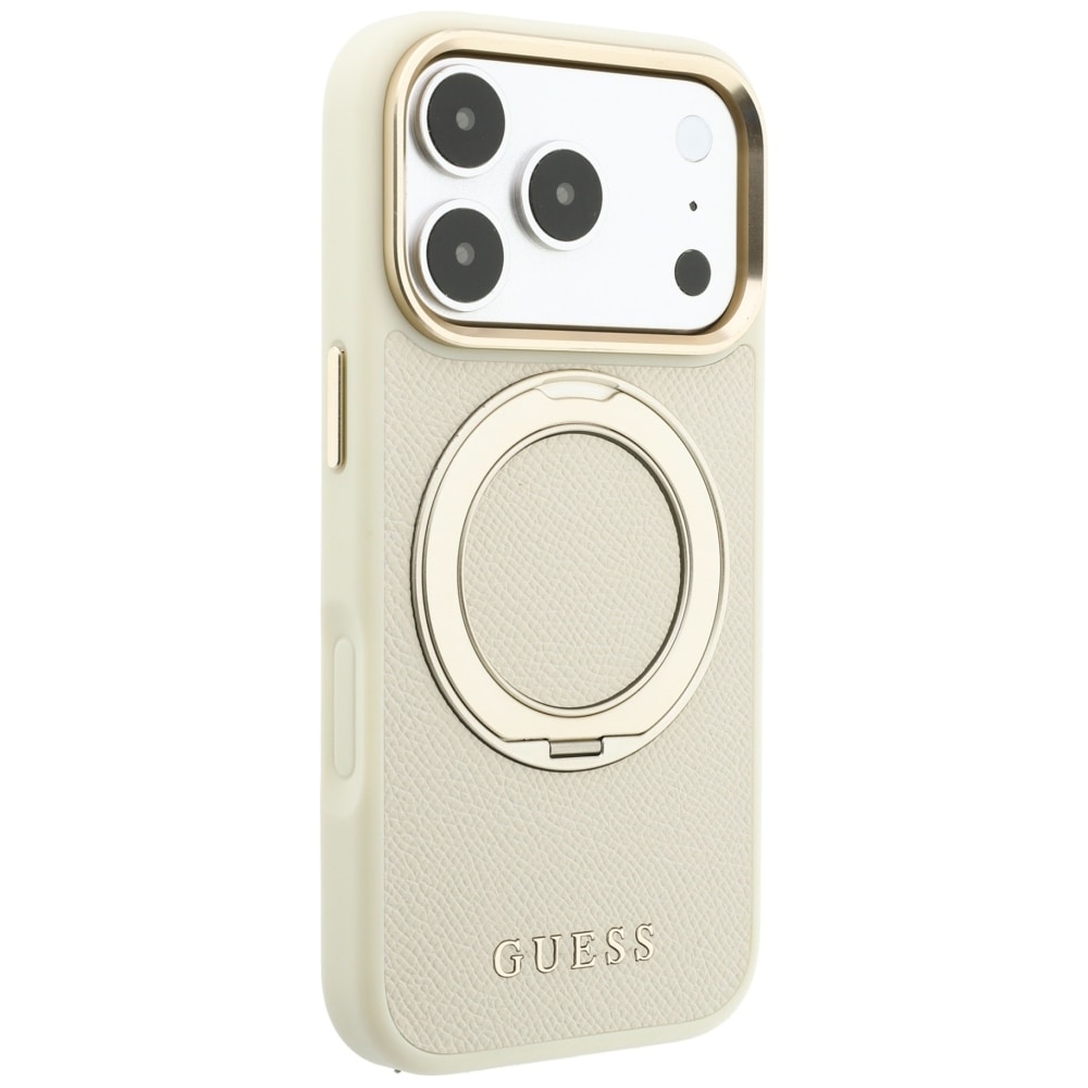 Guess Ring Stand 360 Grained Classic Logo MagSafe-etui til iPhone 18 Pro / 17 Pro – Beige