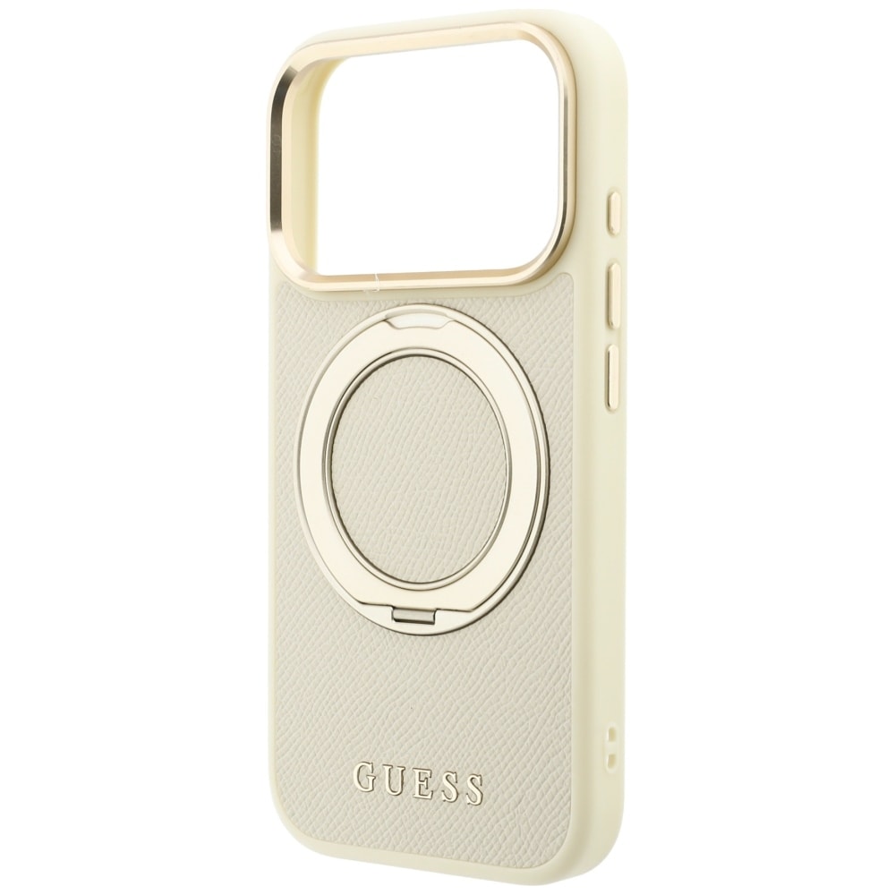 Guess Ring Stand 360 Grained Classic Logo MagSafe-etui til iPhone 18 Pro / 17 Pro – Beige