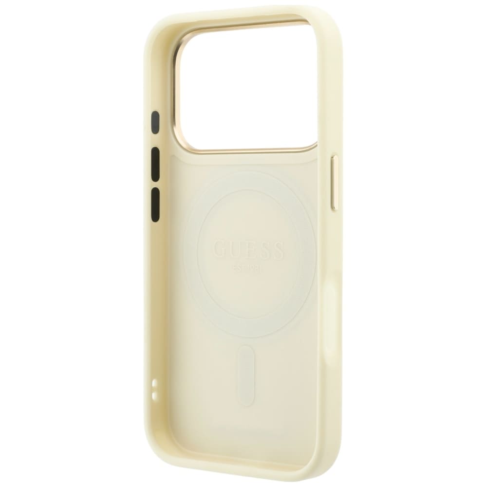 Guess Ring Stand 360 Grained Classic Logo MagSafe-etui til iPhone 18 Pro / 17 Pro – Beige