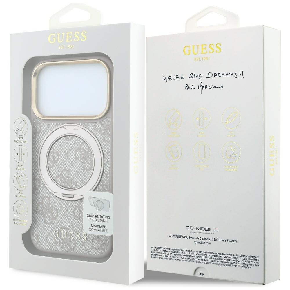 Guess Ring Stand 360 4G Classic Logo MagSafe-etui til iPhone 18 Pro / 17 Pro – lyserød