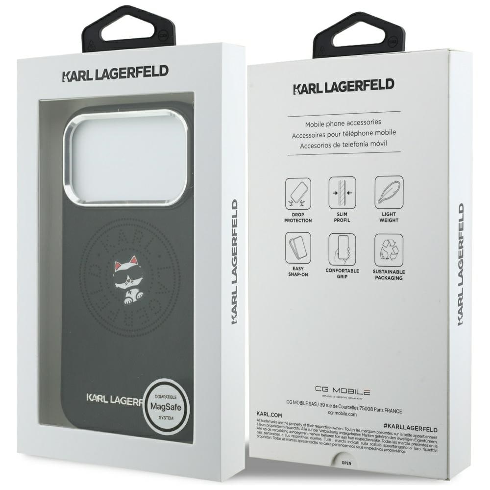 Karl Lagerfeld Point & Choupette-skitse MagSafe-etui til iPhone 18 Pro / 17 Pro – Sort