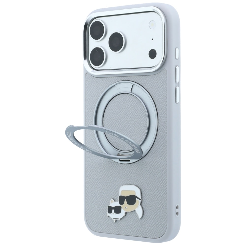 Karl Lagerfeld m/ringholder 360 Karl & Choupette-figurer MagSafe-etui iPhone 18 Pro/17 Pro – grå
