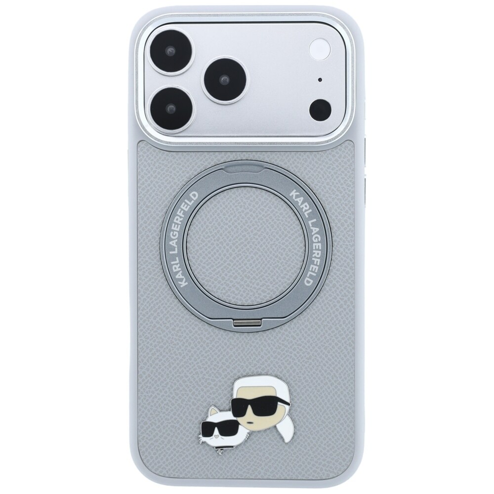 Karl Lagerfeld m/ringholder 360 Karl & Choupette-figurer MagSafe-etui iPhone 18 Pro/17 Pro – grå