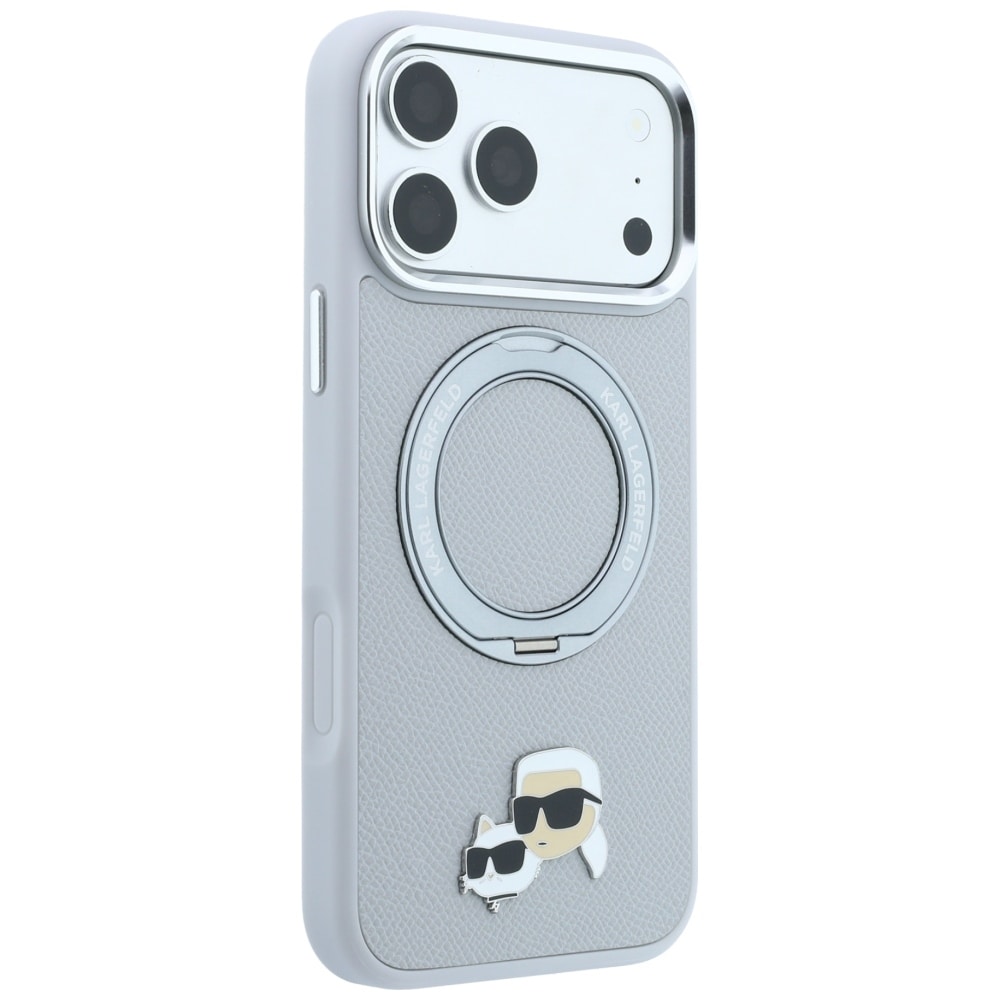 Karl Lagerfeld m/ringholder 360 Karl & Choupette-figurer MagSafe-etui iPhone 18 Pro/17 Pro – grå