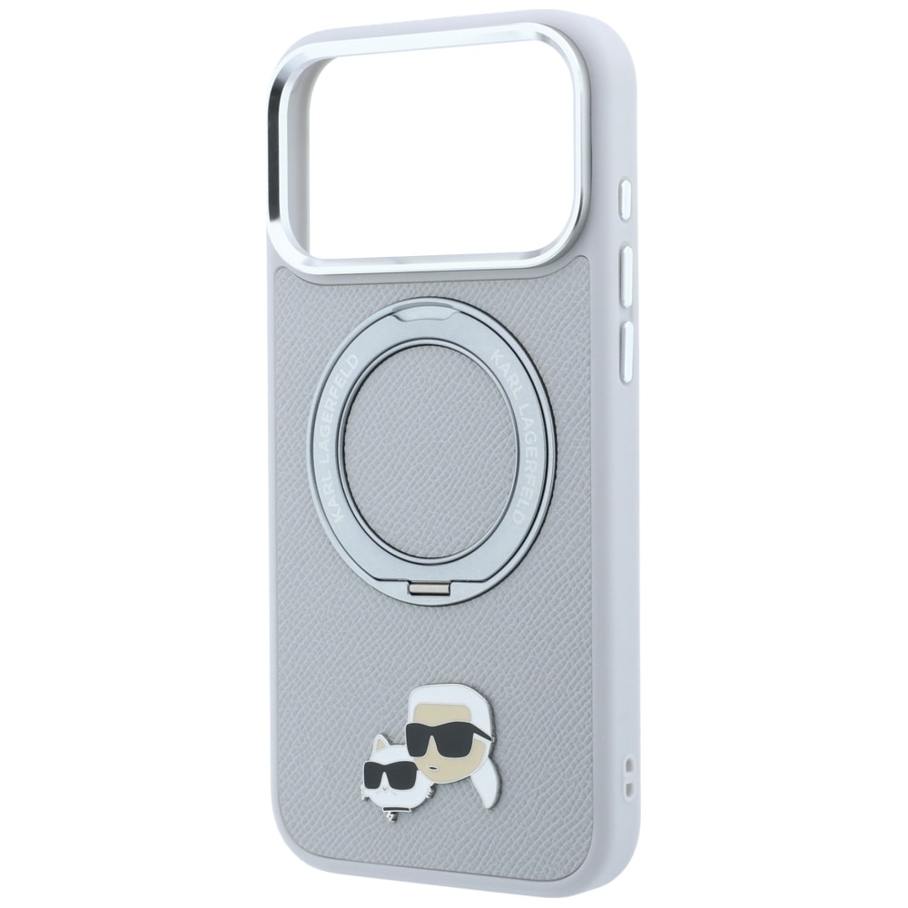 Karl Lagerfeld m/ringholder 360 Karl & Choupette-figurer MagSafe-etui iPhone 18 Pro/17 Pro – grå