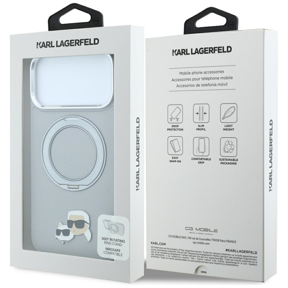 Karl Lagerfeld m/ringholder 360 Karl & Choupette-figurer MagSafe-etui iPhone 18 Pro/17 Pro – grå