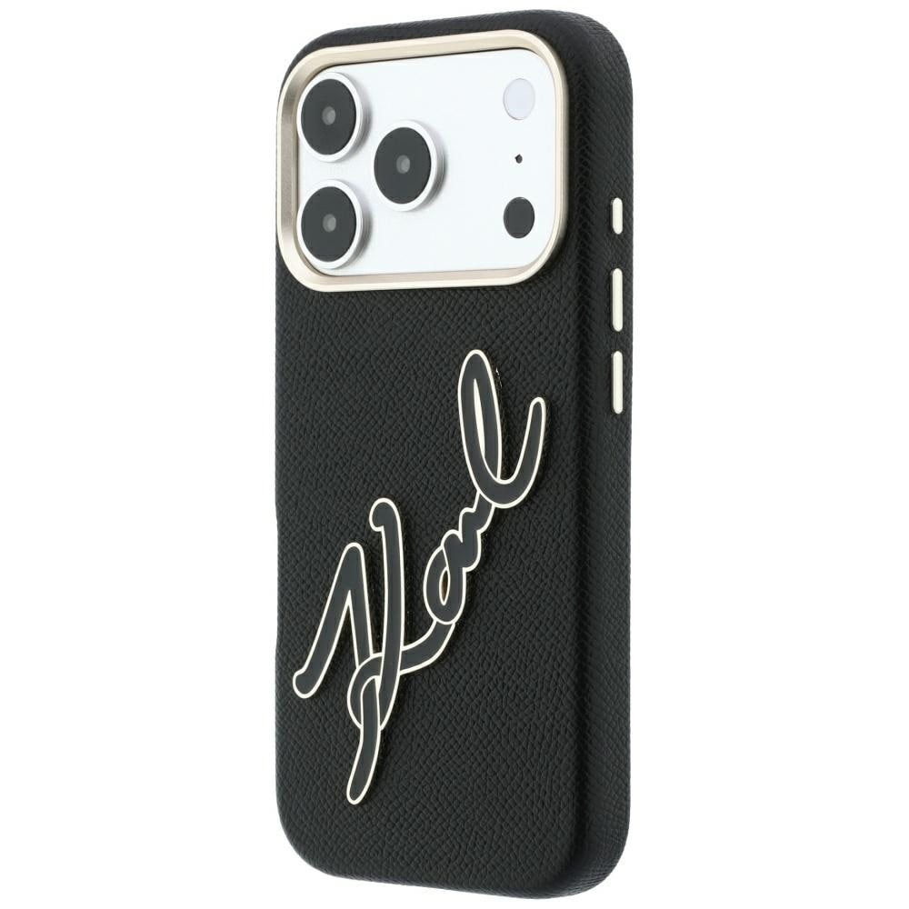 Karl Lagerfeld glat, stort etui med signaturlogo i harpiks til iPhone 18 Pro / 17 Pro – sort
