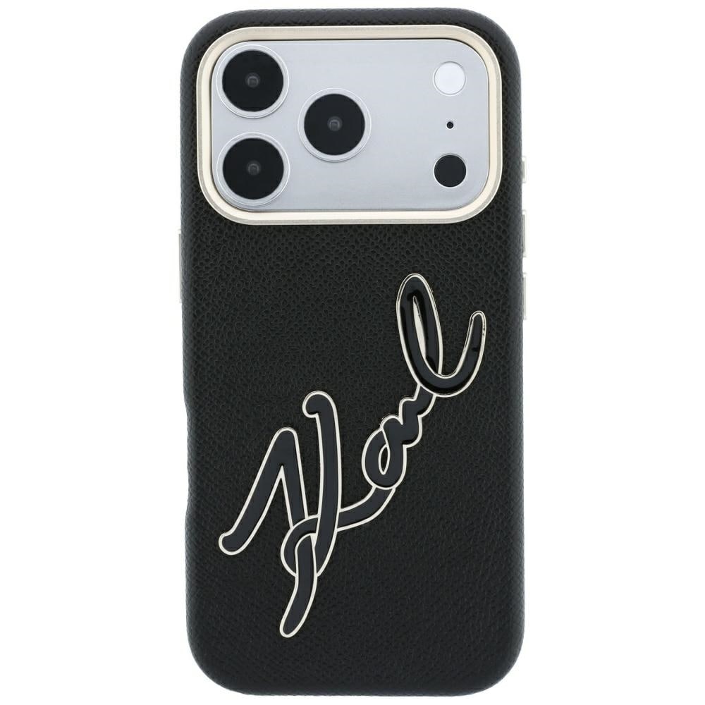 Karl Lagerfeld glat, stort etui med signaturlogo i harpiks til iPhone 18 Pro / 17 Pro – sort