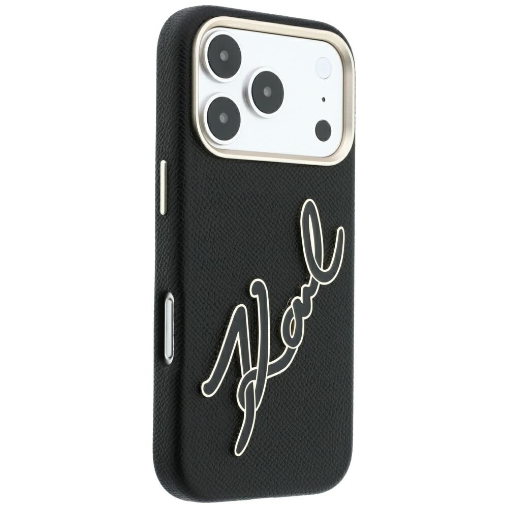 Karl Lagerfeld glat, stort etui med signaturlogo i harpiks til iPhone 18 Pro / 17 Pro – sort