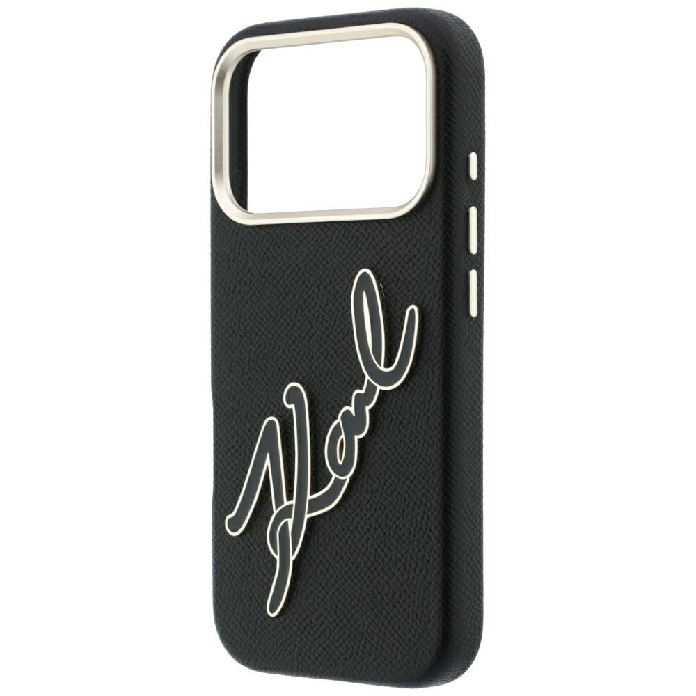 Karl Lagerfeld glat, stort etui med signaturlogo i harpiks til iPhone 18 Pro / 17 Pro – sort