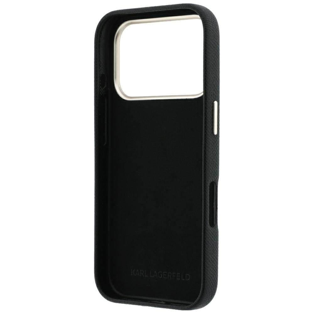 Karl Lagerfeld glat, stort etui med signaturlogo i harpiks til iPhone 18 Pro / 17 Pro – sort