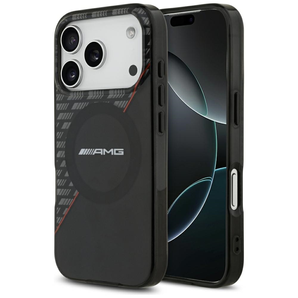 Mercedes AMG IML MagSafe-fodral i dubbla lager med rombmönster för iPhone 18/17 Pro – svart/rött