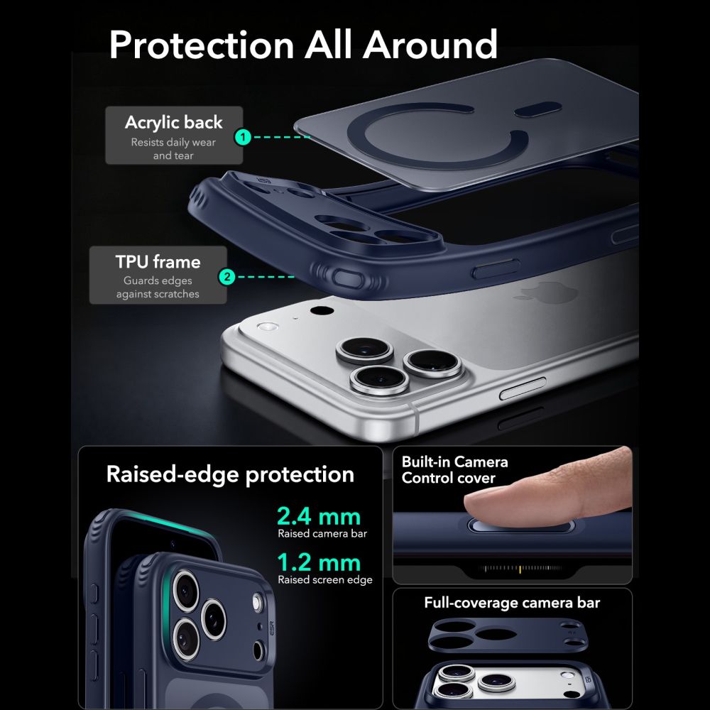 ESR Classic Hybrid MagSafe-etui til iPhone 18 Pro / 17 Pro – mat marineblå