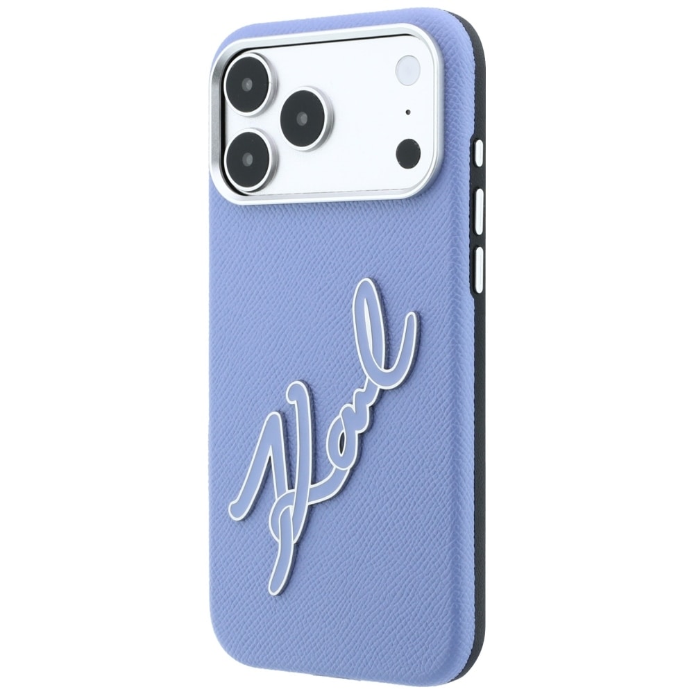 Karl Lagerfeld glat, stort etui med signaturlogo i harpiks til iPhone 18 Pro / 17 Pro – Blå