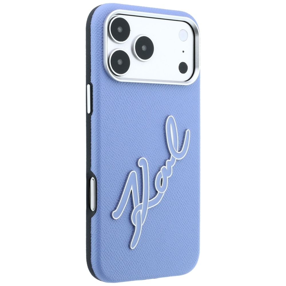Karl Lagerfeld glat, stort etui med signaturlogo i harpiks til iPhone 18 Pro / 17 Pro – Blå