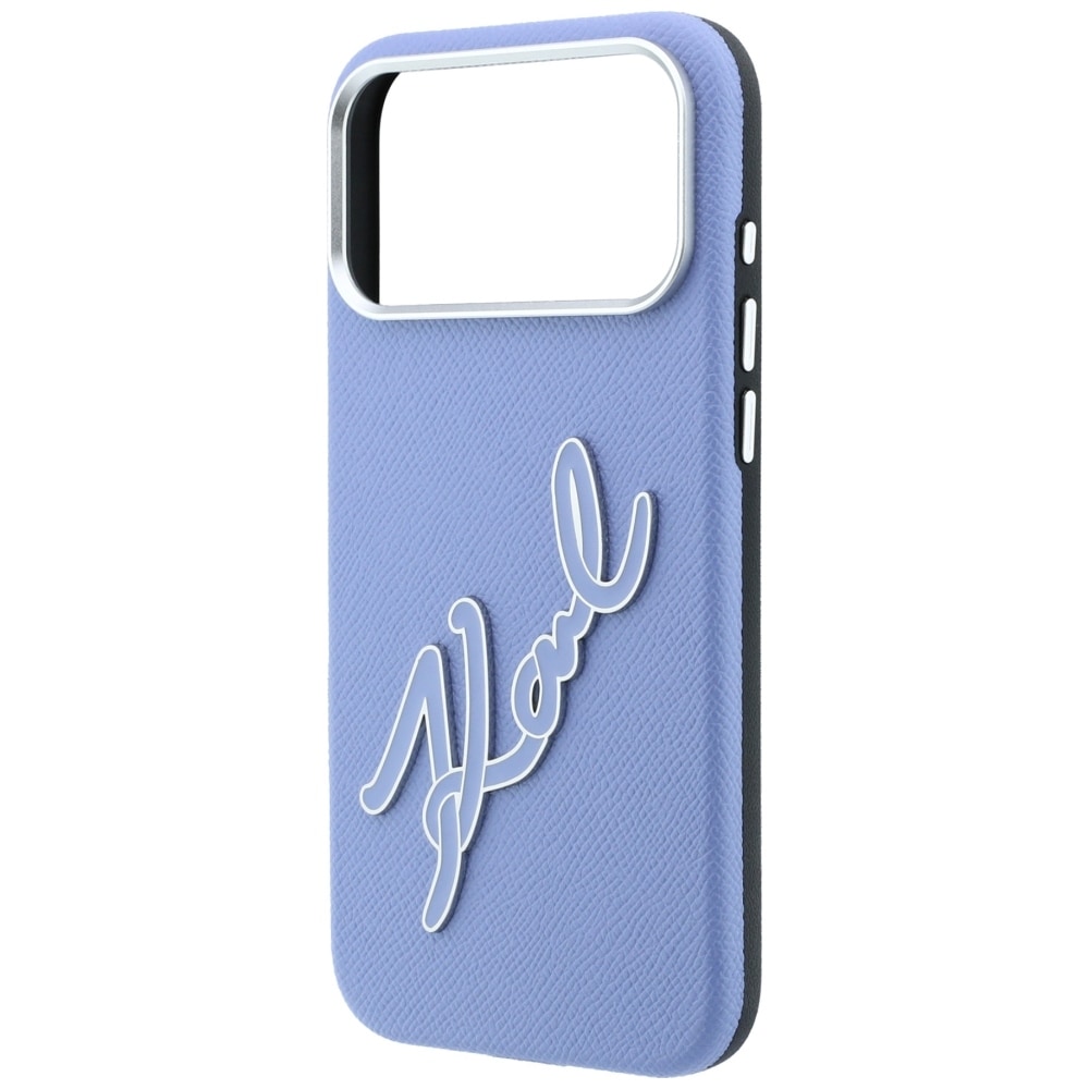 Karl Lagerfeld glat, stort etui med signaturlogo i harpiks til iPhone 18 Pro / 17 Pro – Blå