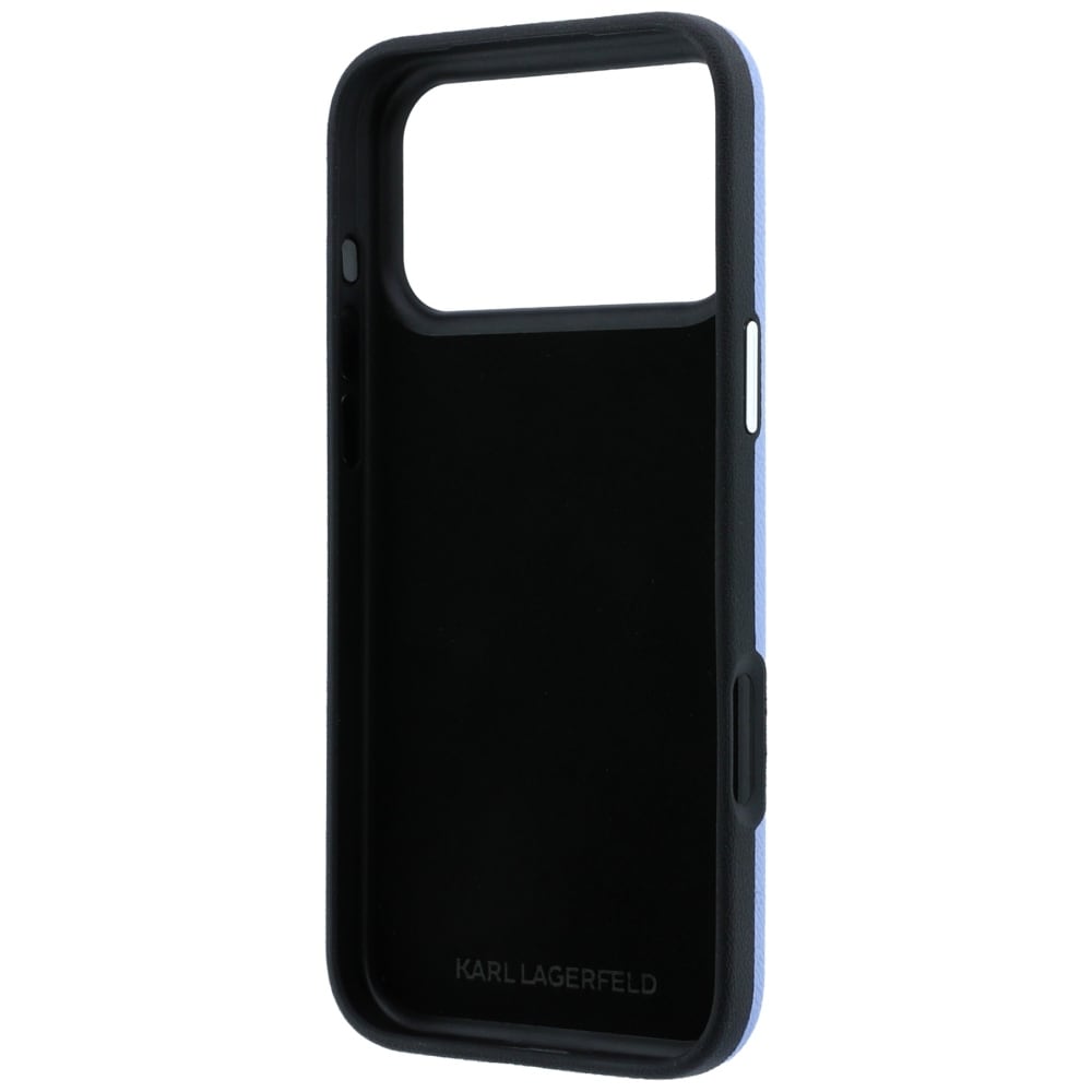 Karl Lagerfeld glat, stort etui med signaturlogo i harpiks til iPhone 18 Pro / 17 Pro – Blå
