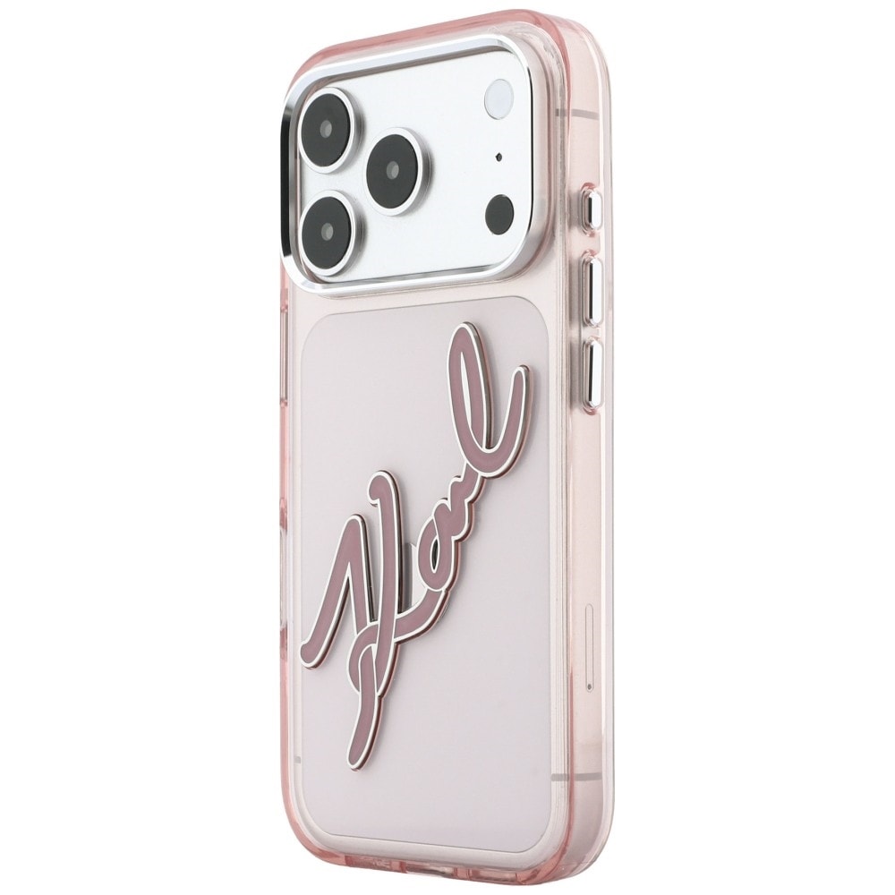 Karl Lagerfeld IML Big Signature-etui i resin og metal til iPhone 18 Pro Max / 17 Pro Max – lyserød