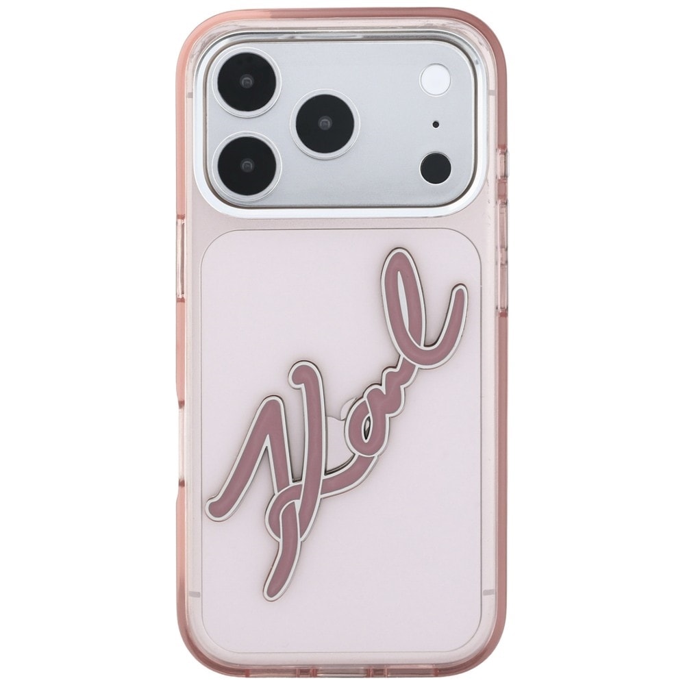 Karl Lagerfeld IML Big Signature-etui i resin og metal til iPhone 18 Pro Max / 17 Pro Max – lyserød