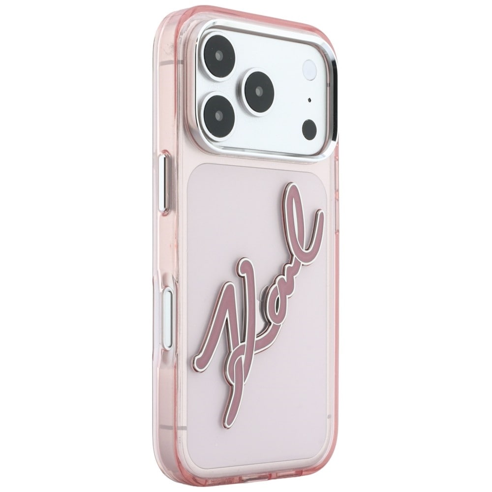 Karl Lagerfeld IML Big Signature-etui i resin og metal til iPhone 18 Pro Max / 17 Pro Max – lyserød