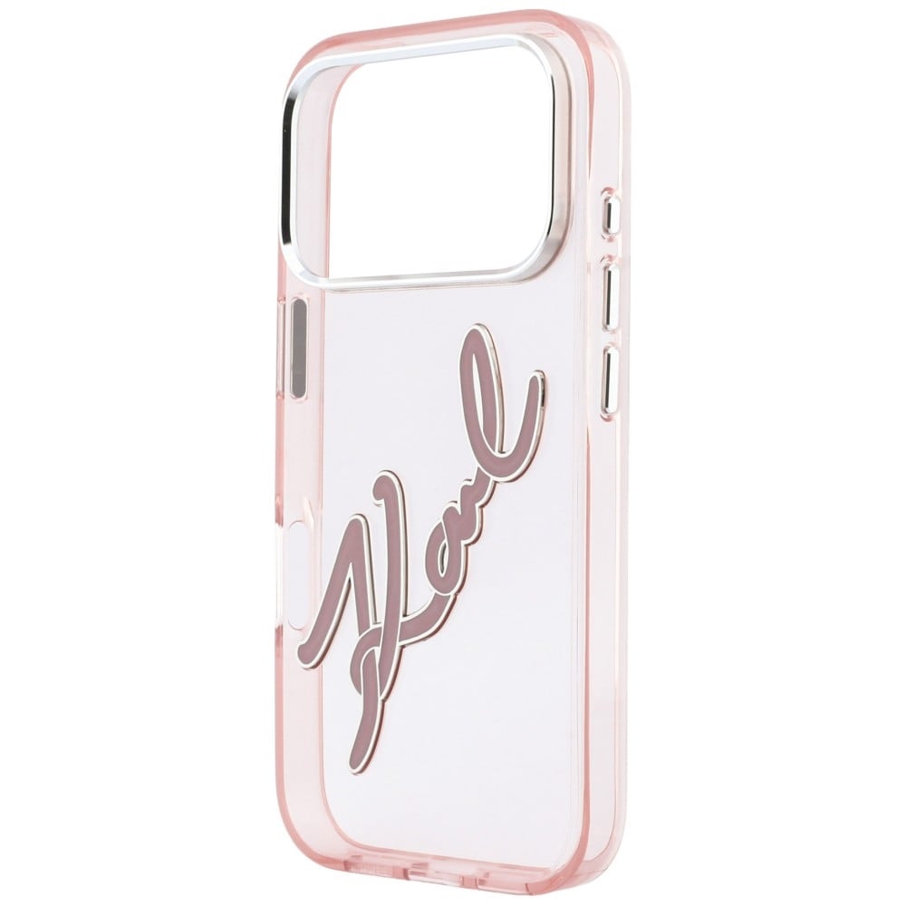 Karl Lagerfeld IML Big Signature-etui i resin og metal til iPhone 18 Pro Max / 17 Pro Max – lyserød