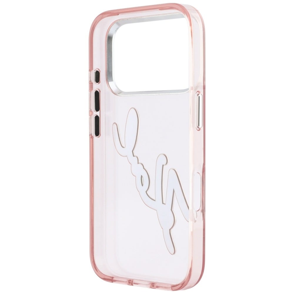 Karl Lagerfeld IML Big Signature-etui i resin og metal til iPhone 18 Pro Max / 17 Pro Max – lyserød