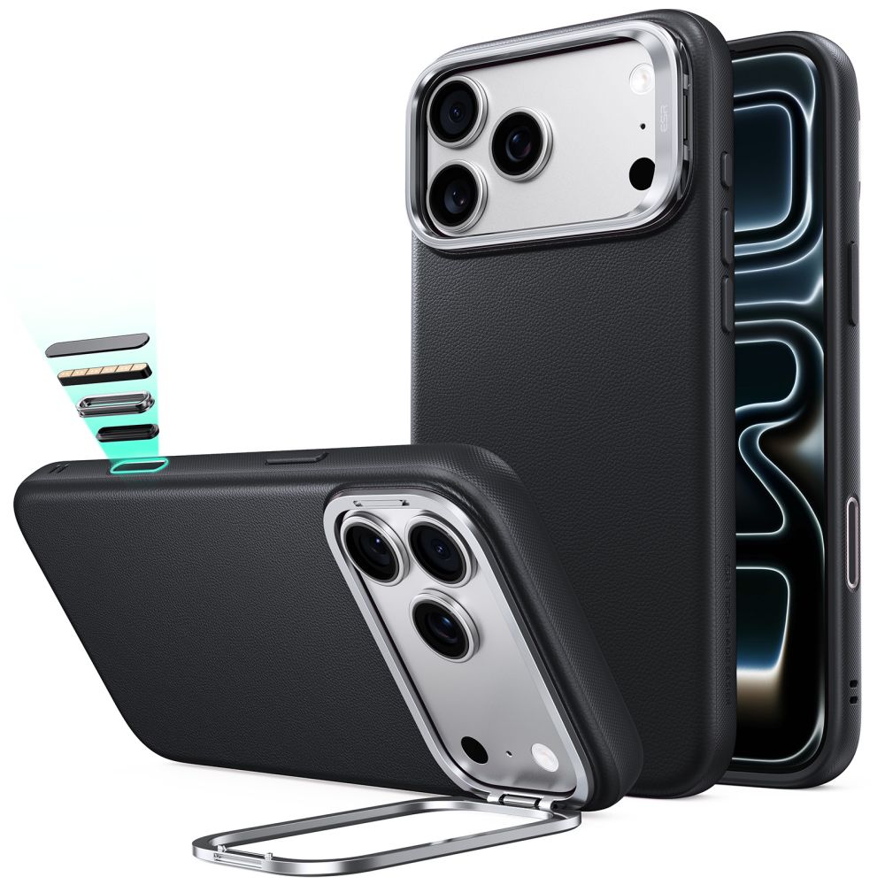 ESR læderetui med støttefod og MagSafe til iPhone 18 Pro / 17 Pro – Sort