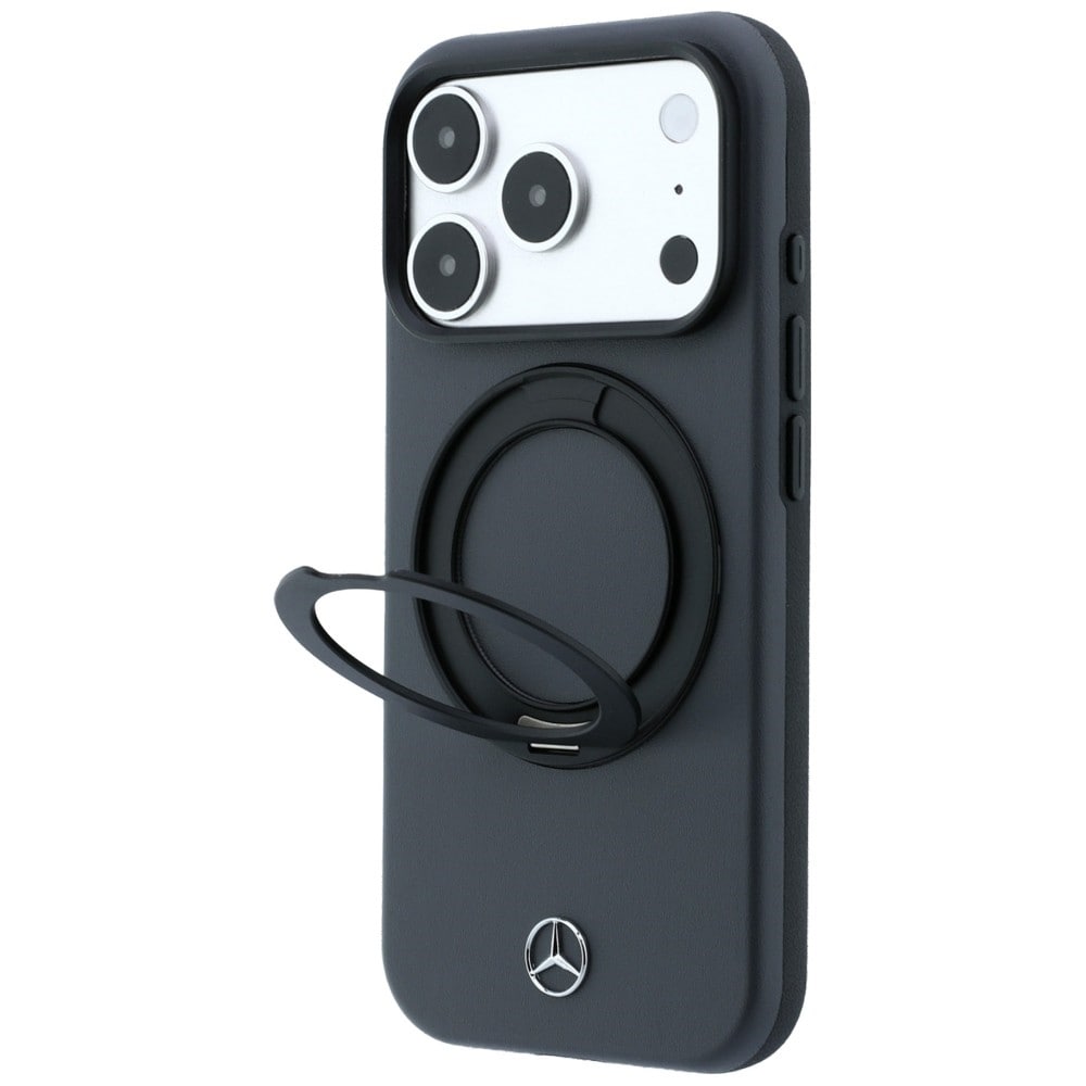 Mercedes læderetui med ringholder og MagSafe til iPhone 18 Pro / 17 Pro – mørkegrå