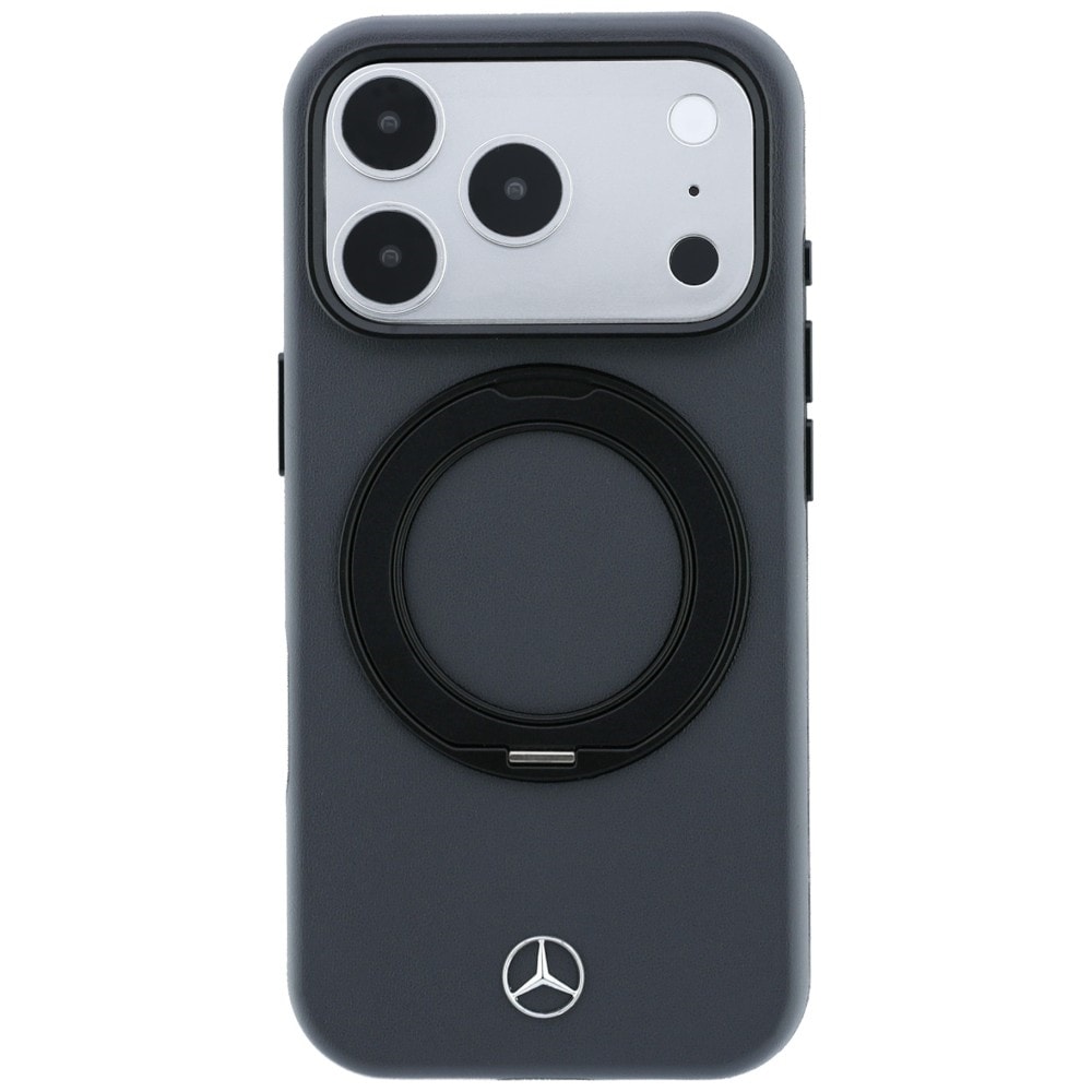 Mercedes læderetui med ringholder og MagSafe til iPhone 18 Pro / 17 Pro – mørkegrå