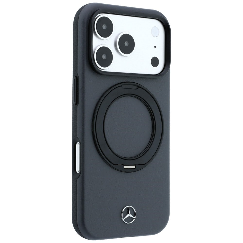 Mercedes læderetui med ringholder og MagSafe til iPhone 18 Pro / 17 Pro – mørkegrå