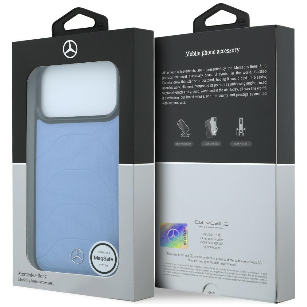 Mercedes læder-mesh-etui med sløjfe og MagSafe til iPhone 18 Pro / 17 Pro – Blå