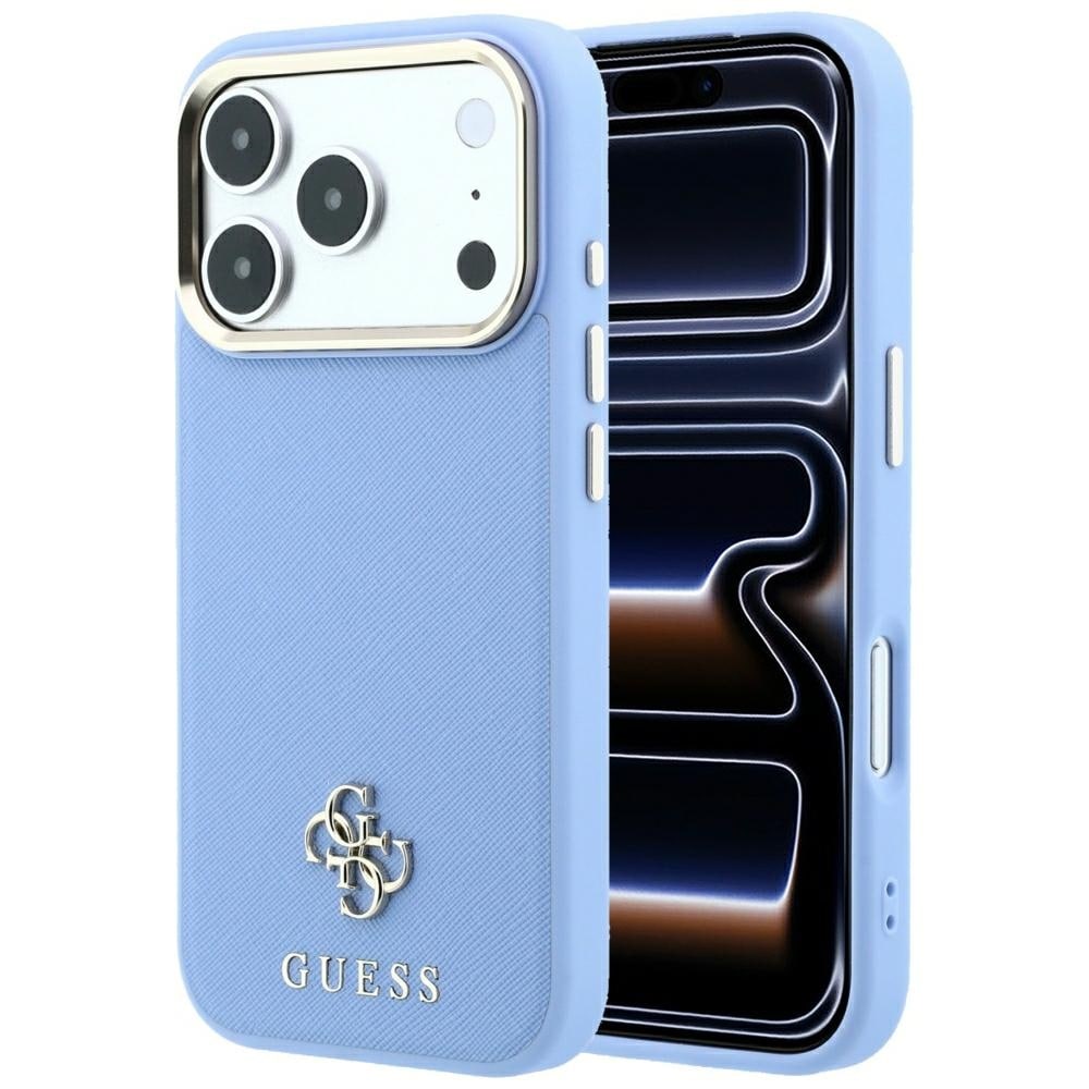 Guess Saffiano Small 4G & Classic Logo MagSafe-etui til iPhone 18 Pro / 17 Pro – Lys blå