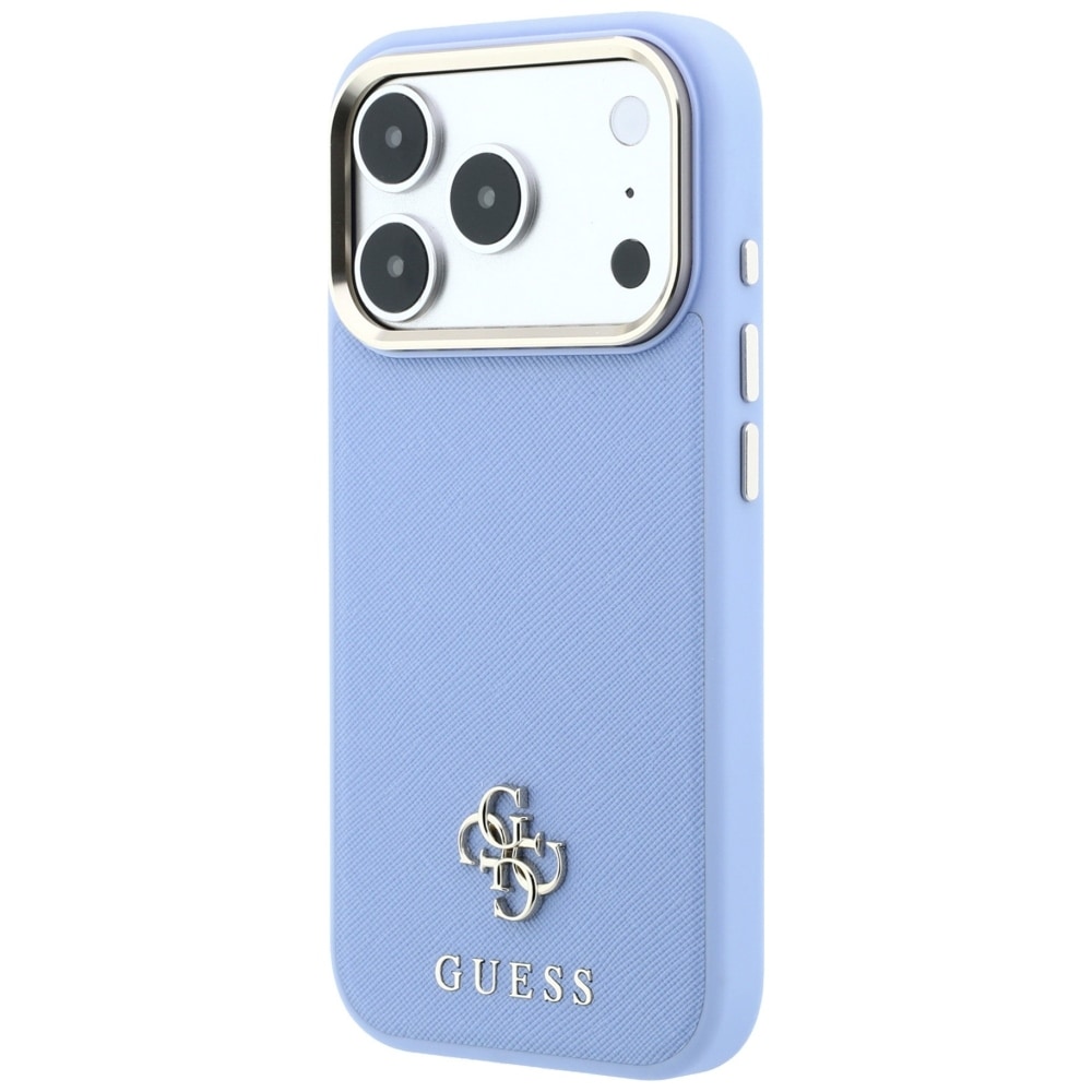 Guess Saffiano Small 4G & Classic Logo MagSafe-etui til iPhone 18 Pro / 17 Pro – Lys blå
