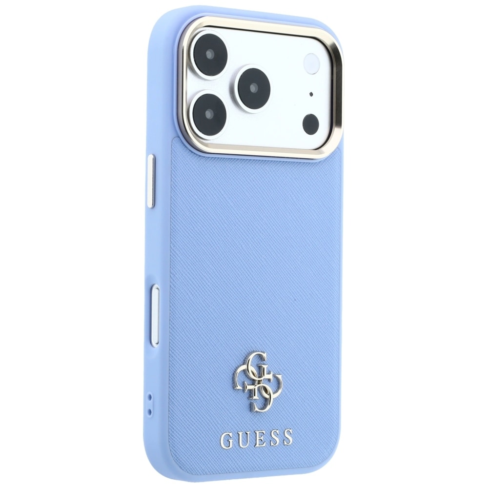 Guess Saffiano Small 4G & Classic Logo MagSafe-etui til iPhone 18 Pro / 17 Pro – Lys blå