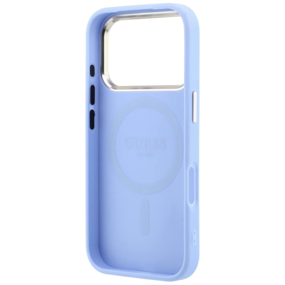 Guess Saffiano Small 4G & Classic Logo MagSafe-etui til iPhone 18 Pro / 17 Pro – Lys blå