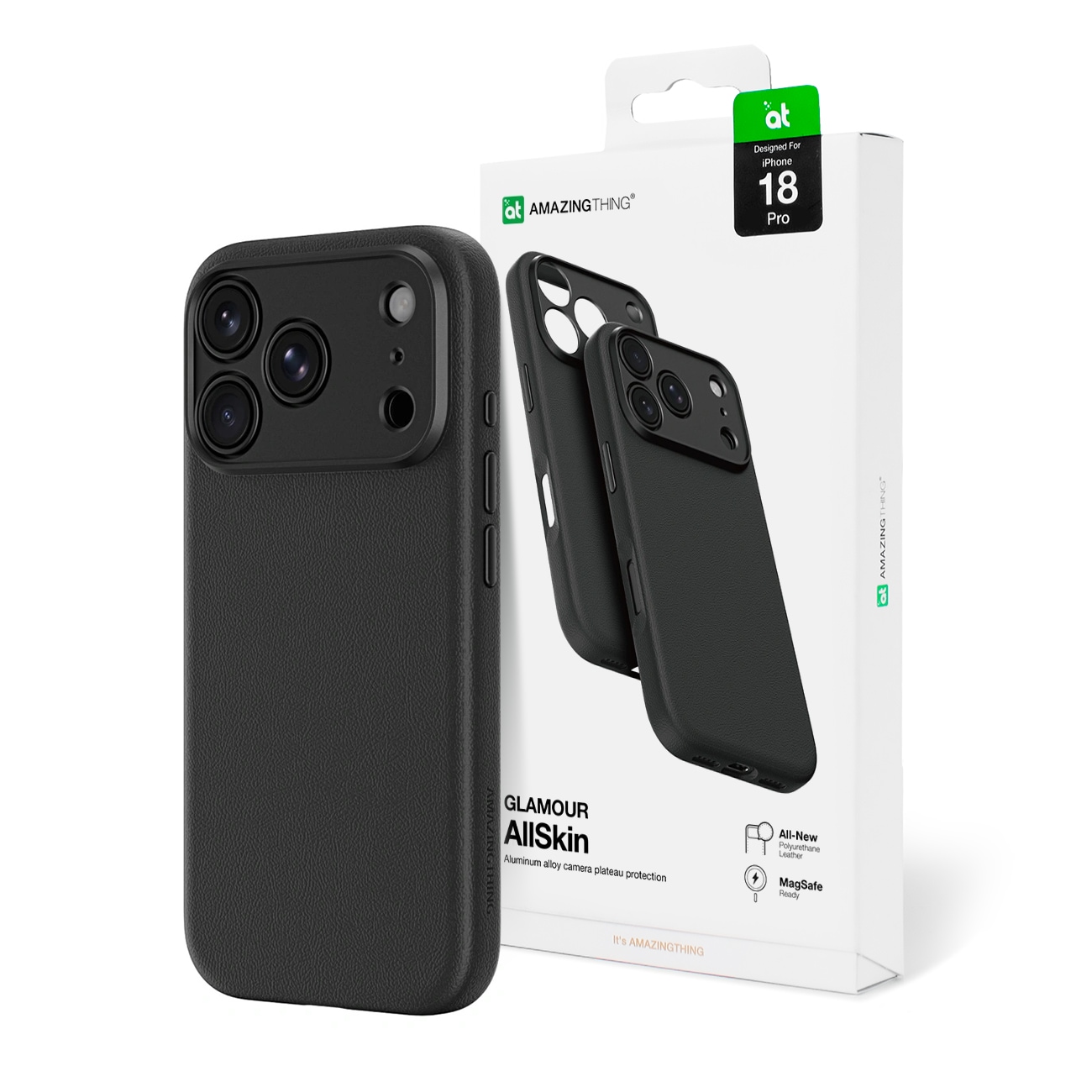 AmazingThing Glamour AllSkin iPhone 18 Pro-etui med kamerabeskyttelse, MagSafe-kompatibelt – sort