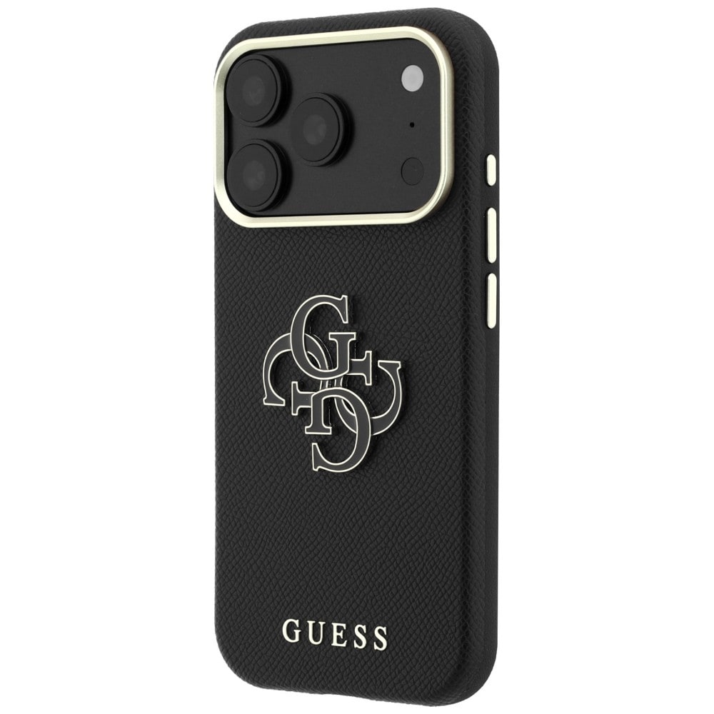 Guess-etui med struktureret overflade og stort logo i harpiks til iPhone 18 Pro / 17 Pro – Sort