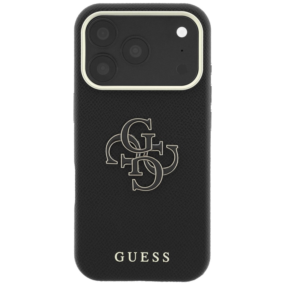 Guess-etui med struktureret overflade og stort logo i harpiks til iPhone 18 Pro / 17 Pro – Sort
