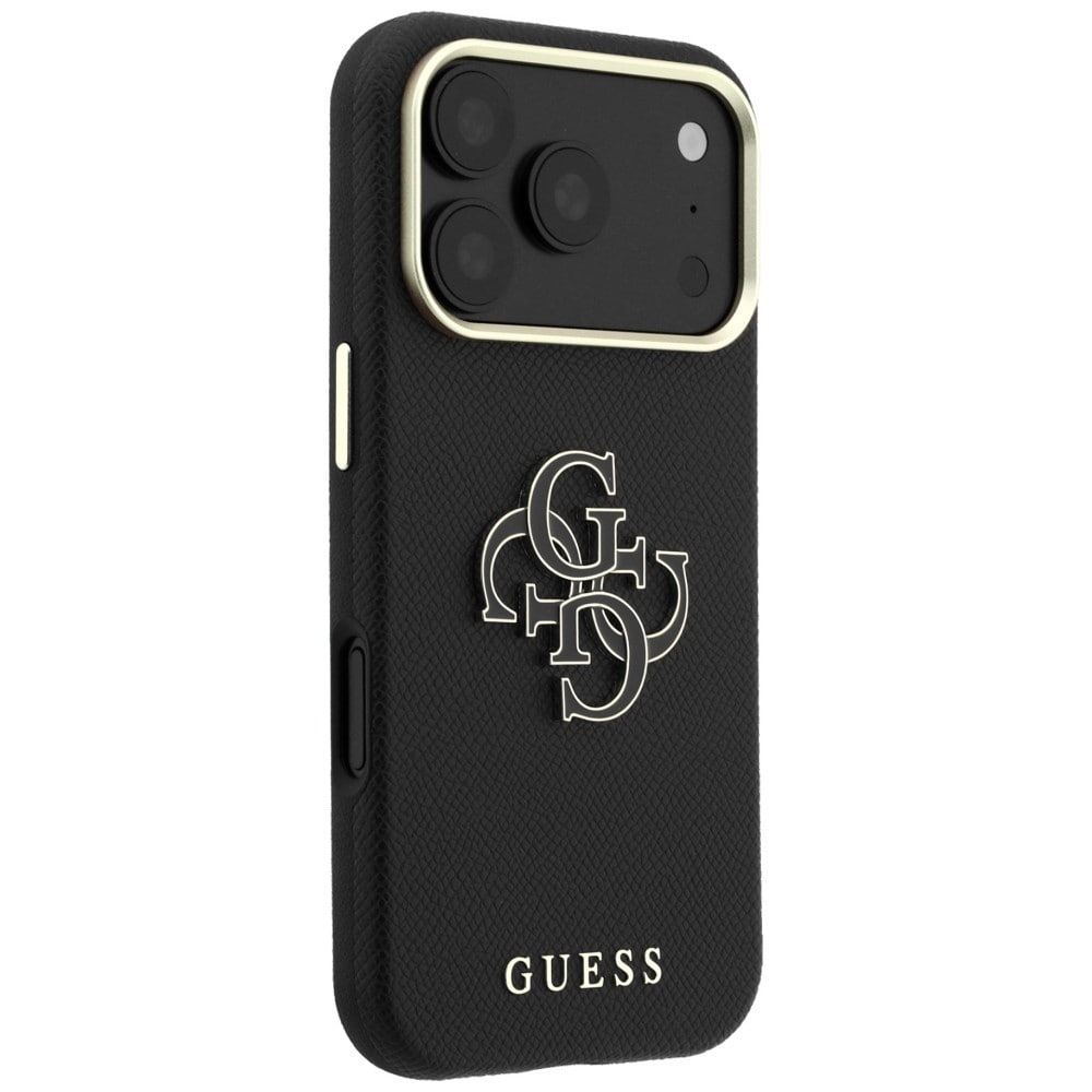 Guess-etui med struktureret overflade og stort logo i harpiks til iPhone 18 Pro / 17 Pro – Sort