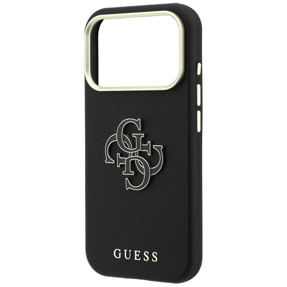 Guess-etui med struktureret overflade og stort logo i harpiks til iPhone 18 Pro / 17 Pro – Sort