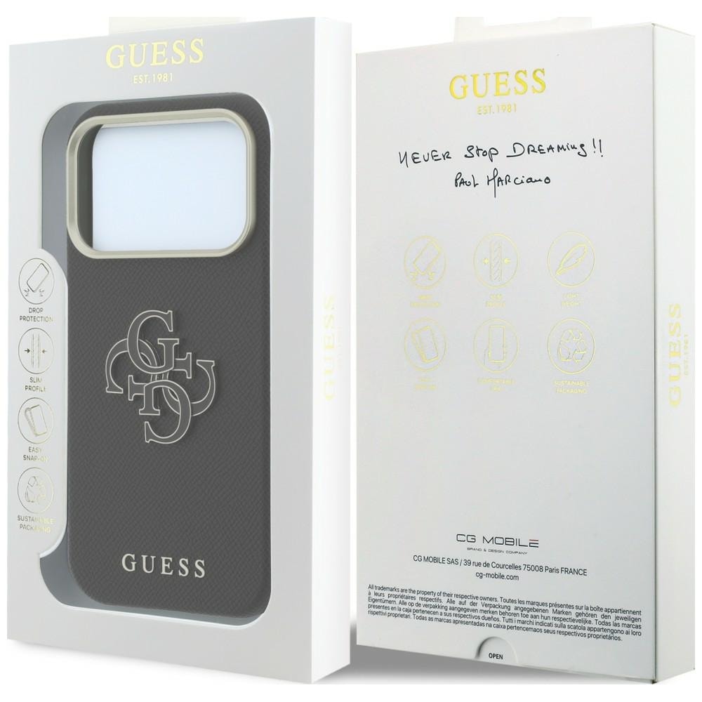 Guess-etui med struktureret overflade og stort logo i harpiks til iPhone 18 Pro / 17 Pro – Sort