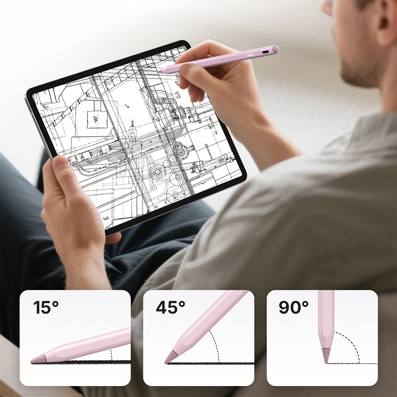 Metapen A8 V4 aktiv penna för iPad med USB-C – rosa