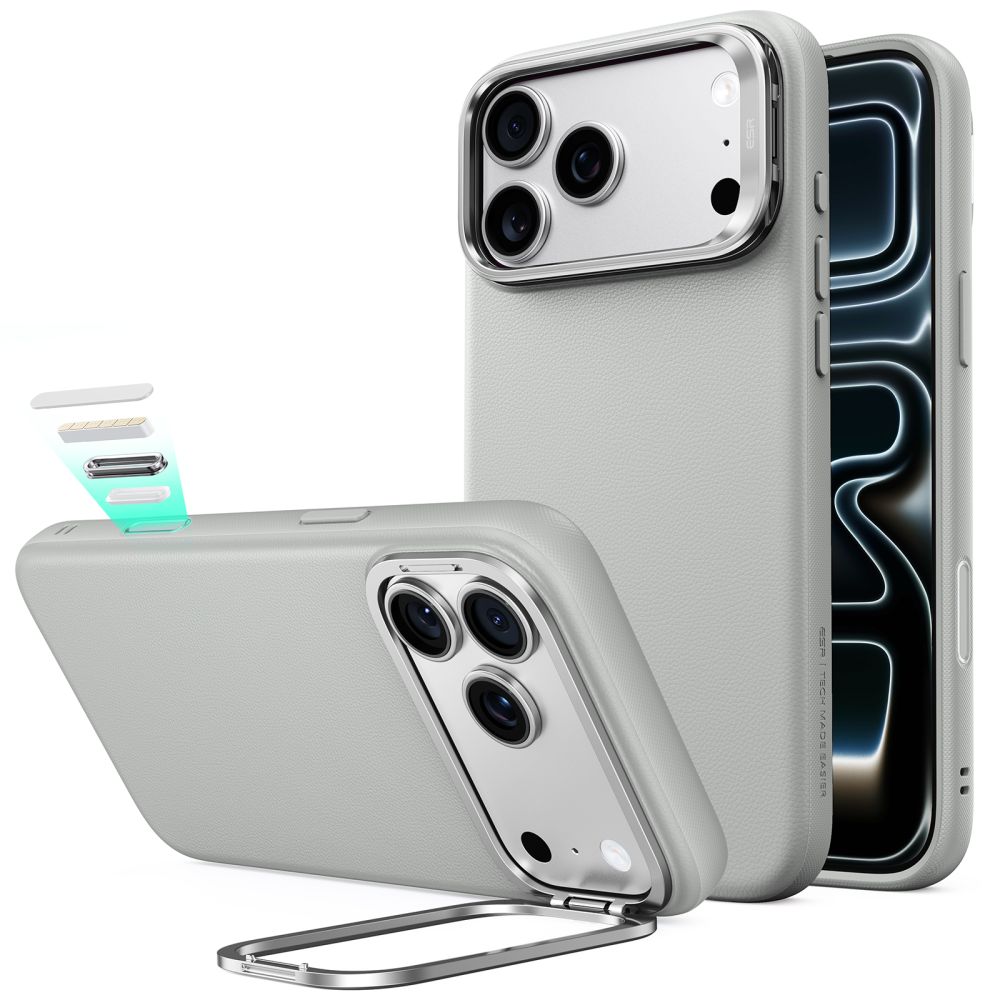 ESR læderetui med støttefod og MagSafe til iPhone 18 Pro Max / 17 Pro Max – grå