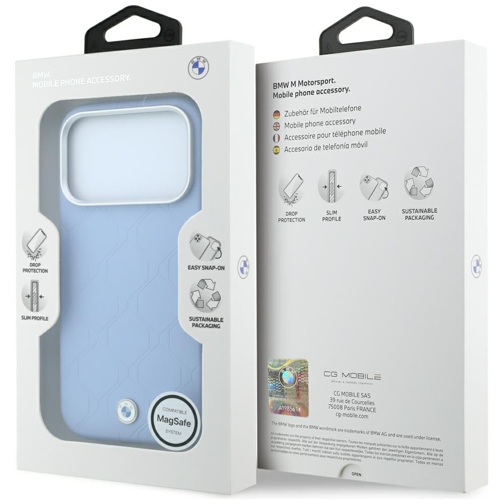 BMW Sign MagSafe-etui med præget, quiltet metal-logo til iPhone 18 Pro Max / 17 Pro Max – Blå