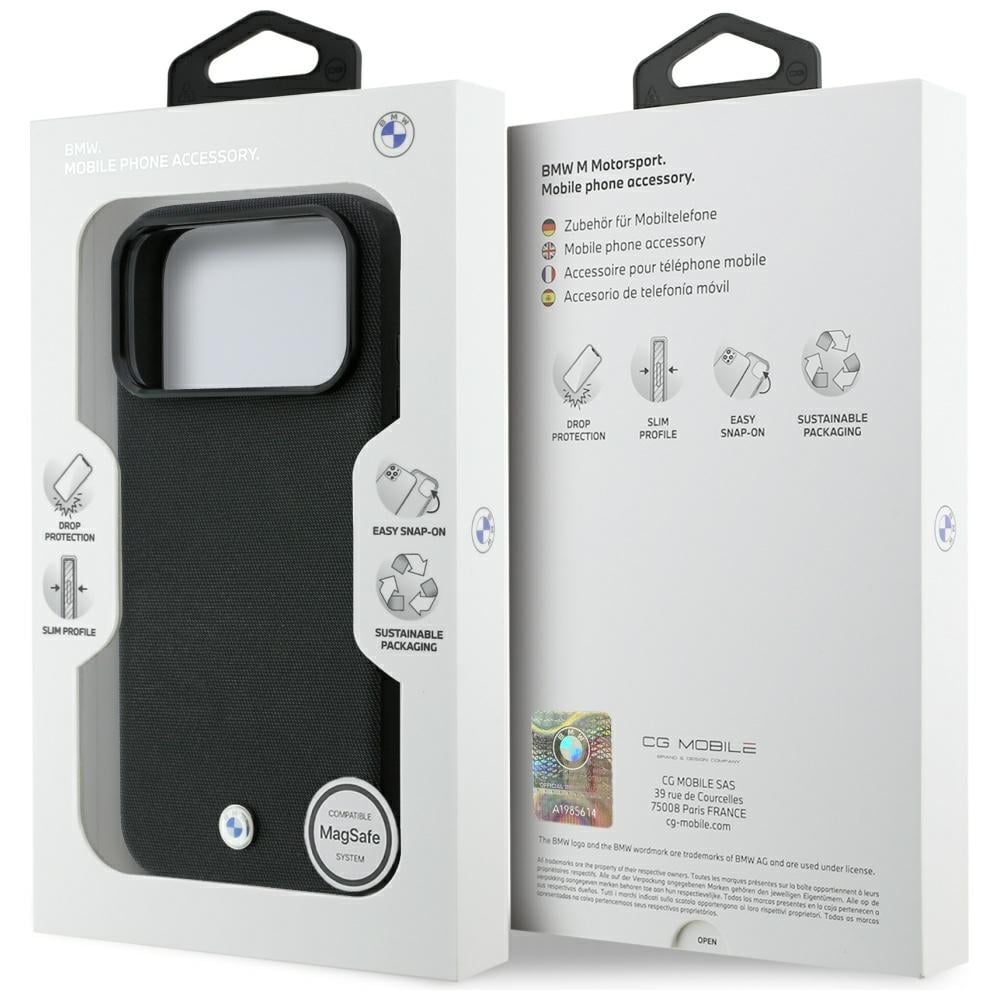 BMW Kevlar-etui med metal-logo og MagSafe til iPhone 18 Pro Max / 17 Pro Max – Sort