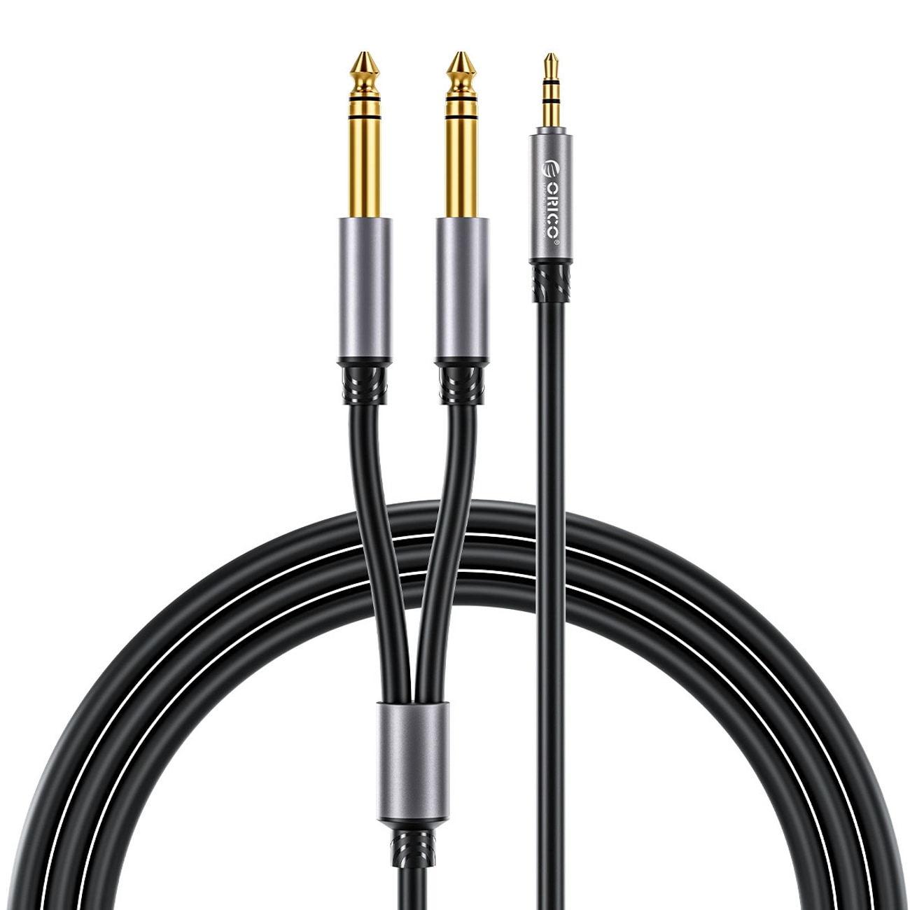 Orico AX2N ljudkabel, minijack 3,5 mm till 2 x jack 6,5 mm, 1 m – svart