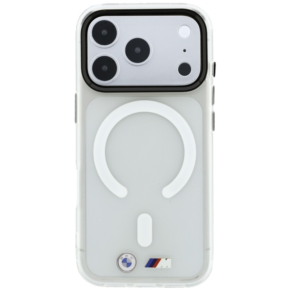 BMW M IML-etui m. frostet metal-logo/-detaljer og MagSafe til iPhone 18/17 Pro – gennemsigtigt