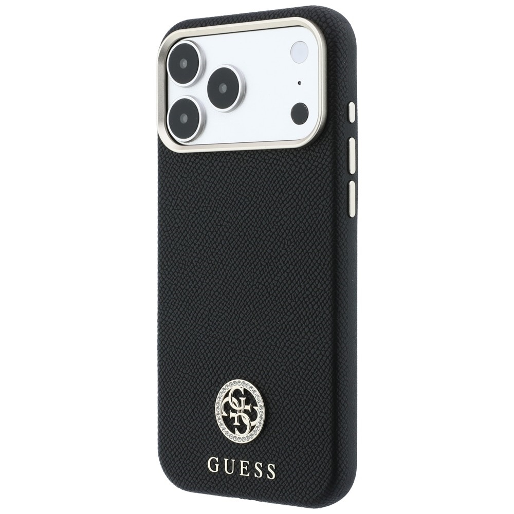 Guess MagSafe-etui m. struktureret overflade, runde strass-sten & logo til iPhone 18/17 Pro – Sort